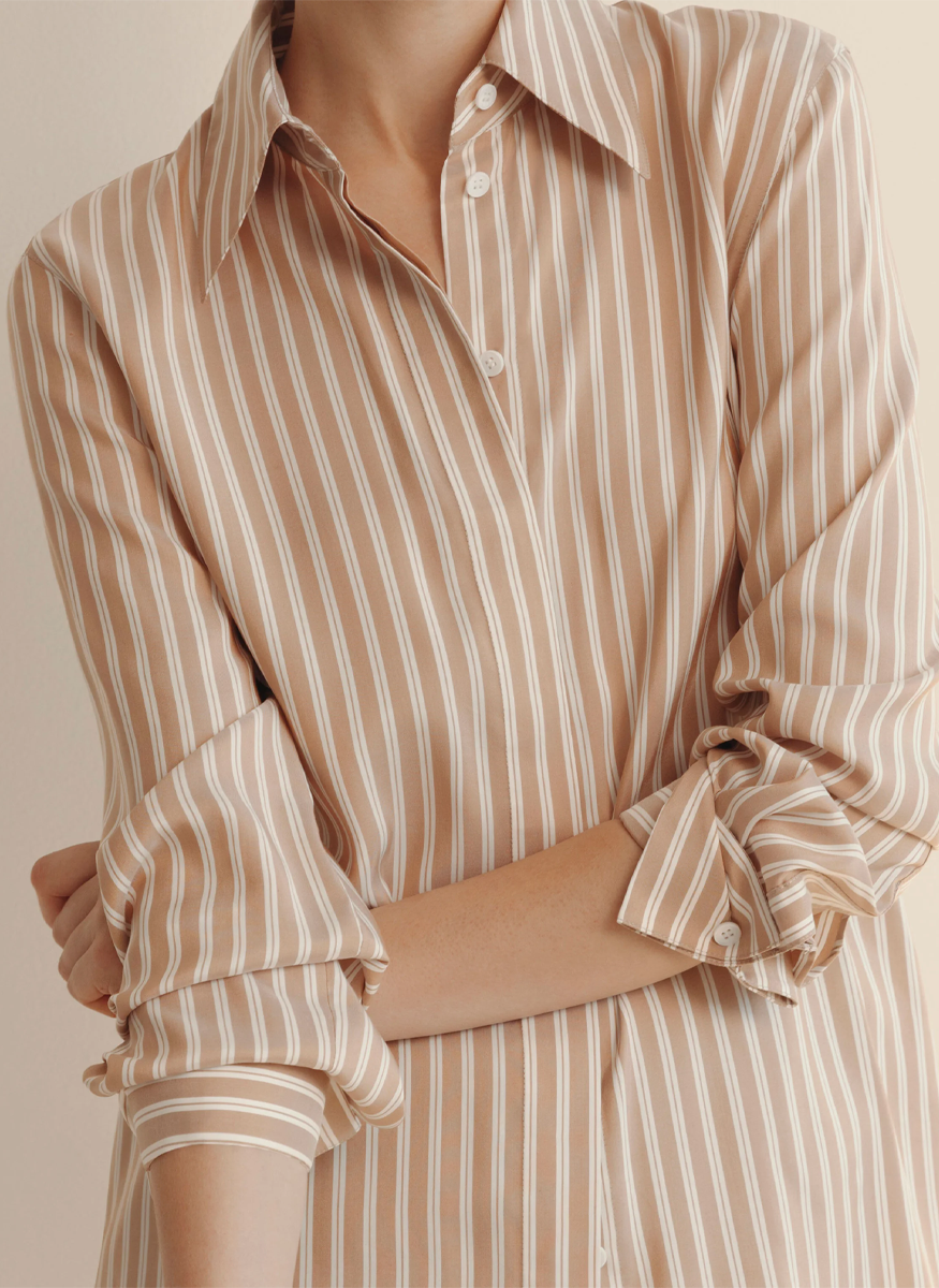 Striped Silk French Cuff Blouse - Lafayette 148 New York