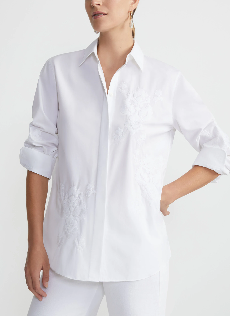 Baroque Embroidered Button Down Blouse - Lafayette 148 New York