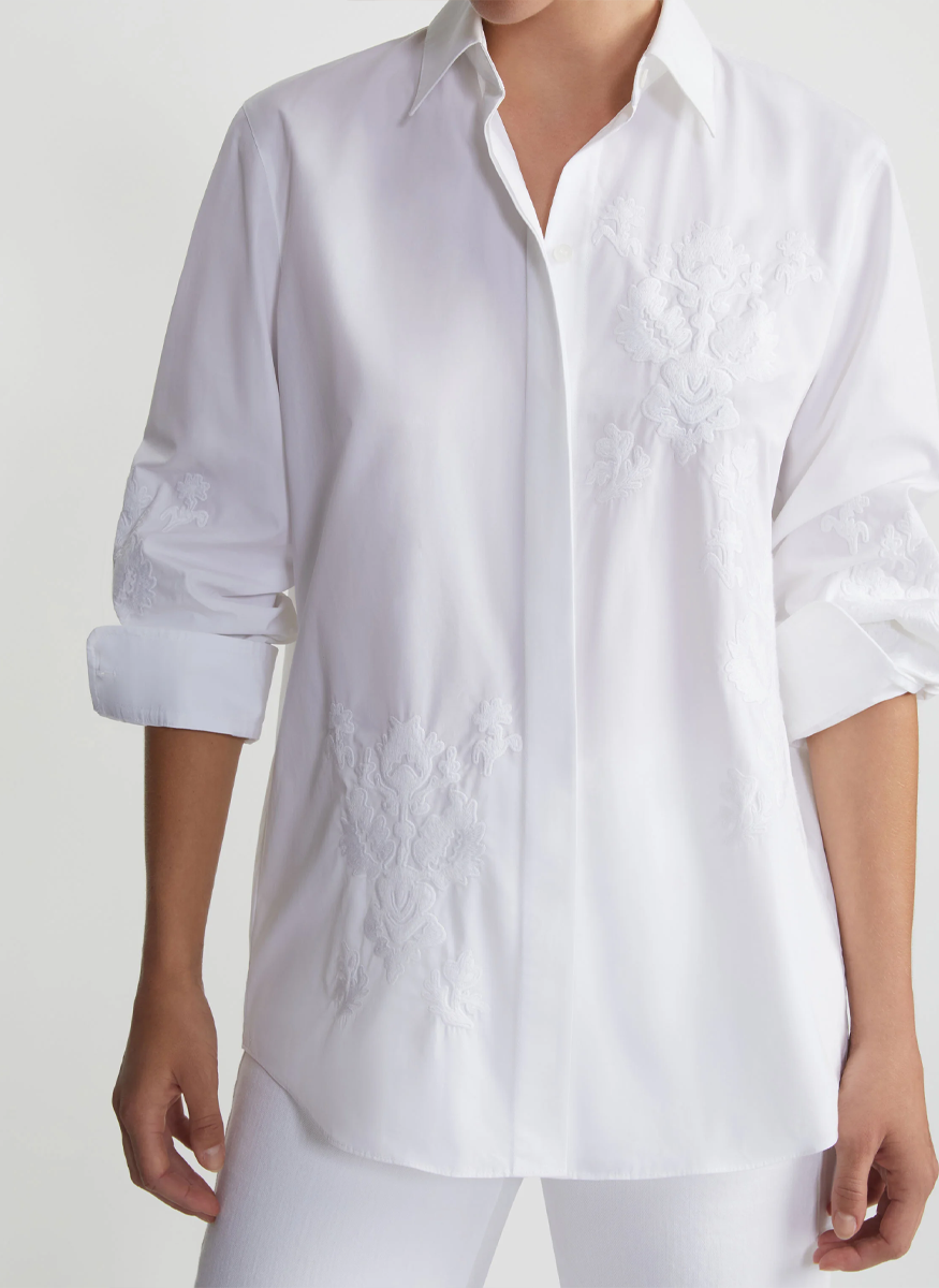 Baroque Embroidered Button Down Blouse - Lafayette 148 New York