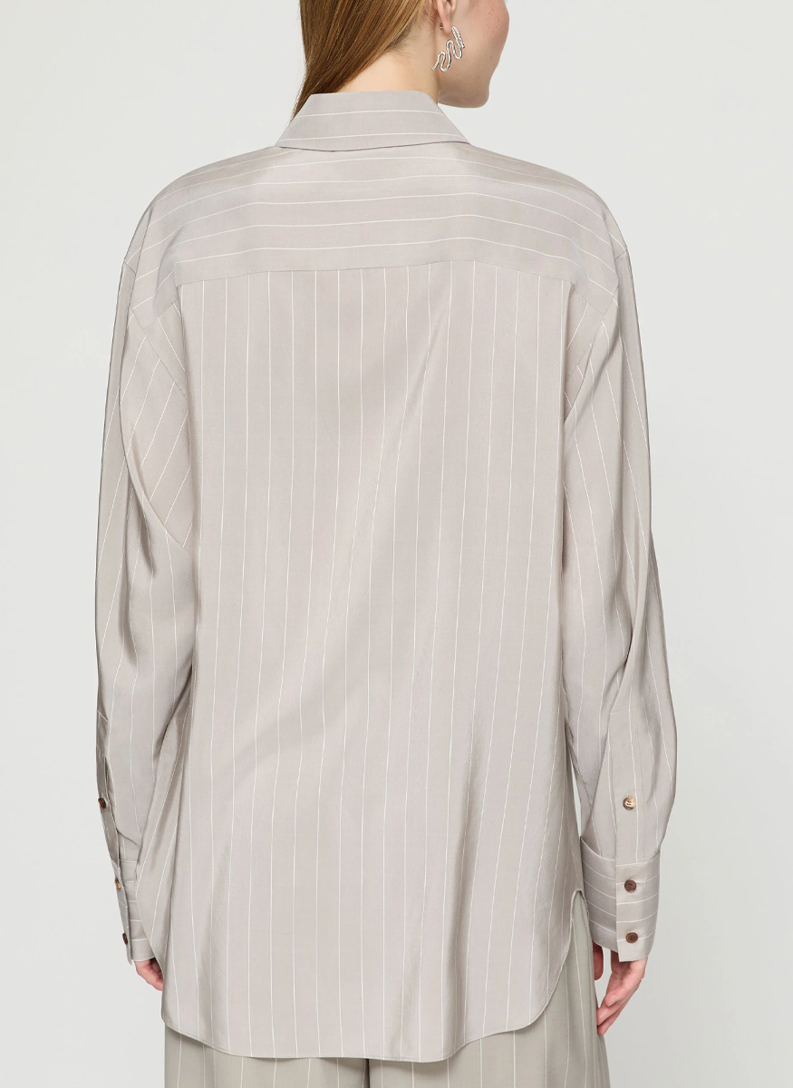 Fine Stripe Silk Collared Oversized Shirt - Lafayette 148 New York