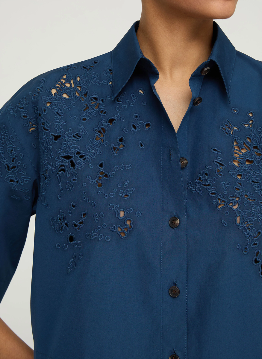 Hand Cutout Organic Cotton Poplin Cropped Shirt - Lafayette 148 New York