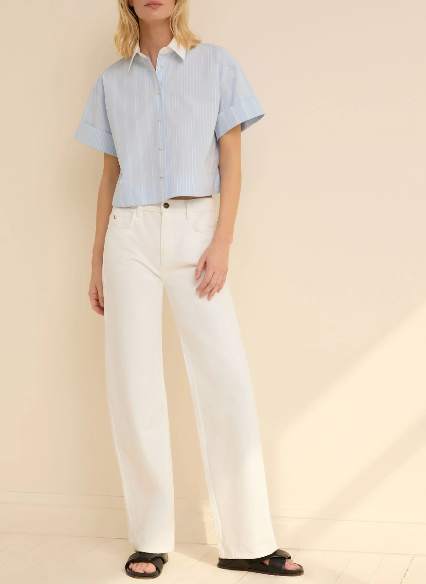 Striped Cotton Montauk Cropped Shirt - Lafayette 148 New York
