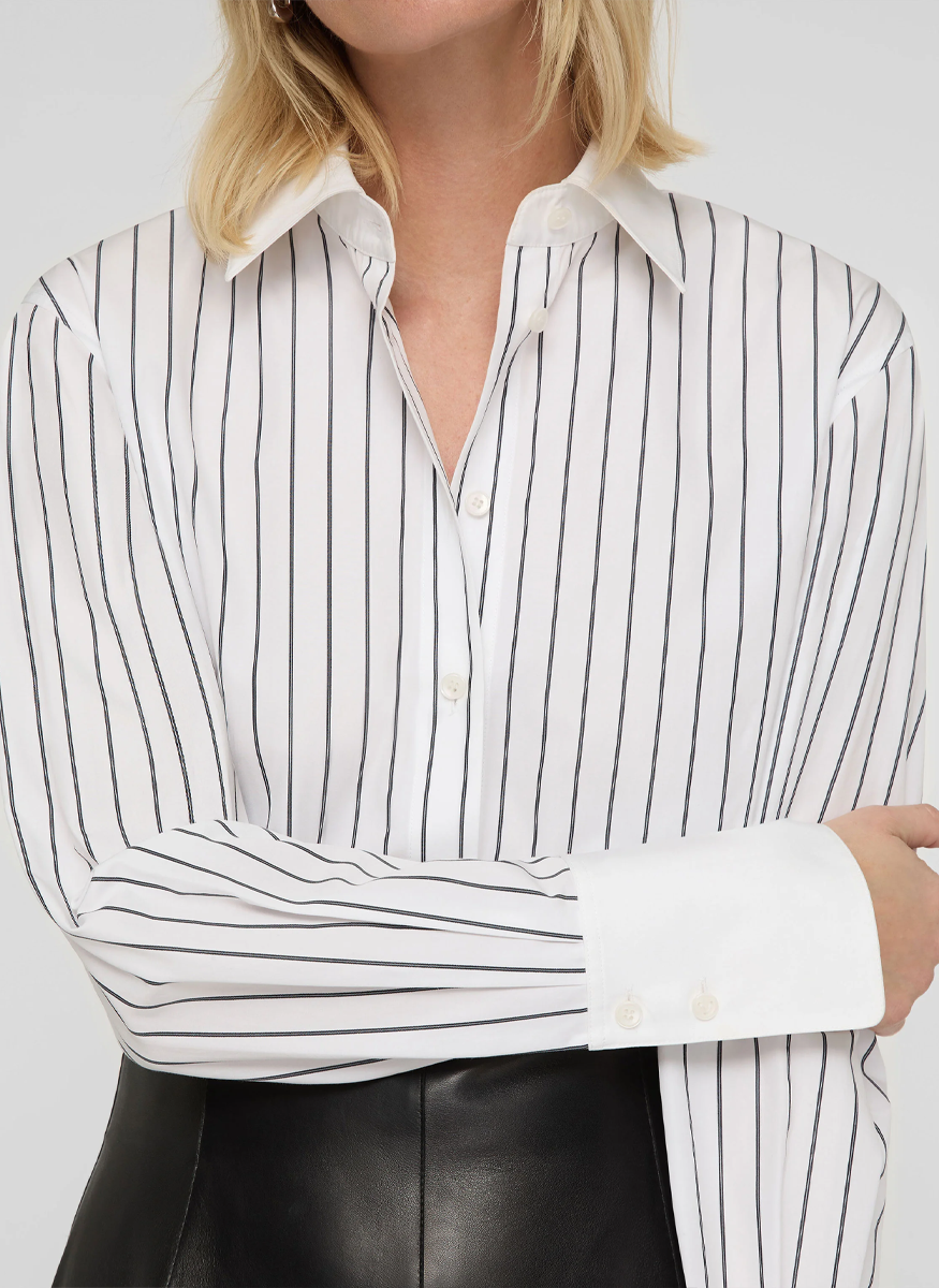 Striped Cotton Poplin Fitted Shirt - Lafayette 148 New York