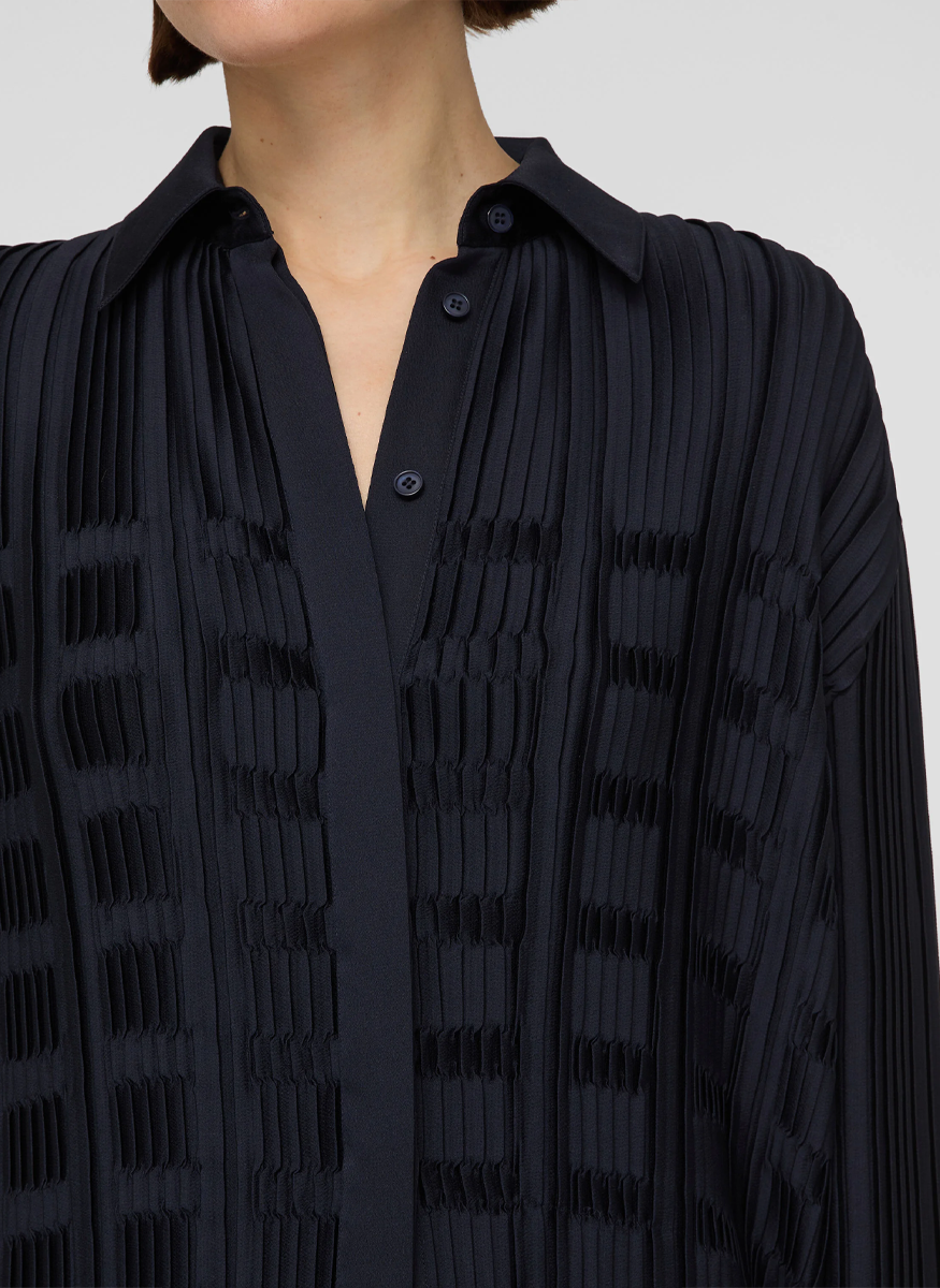 Recycled Satin Basketweave Plissé Blouse - Lafayette 148 New York
