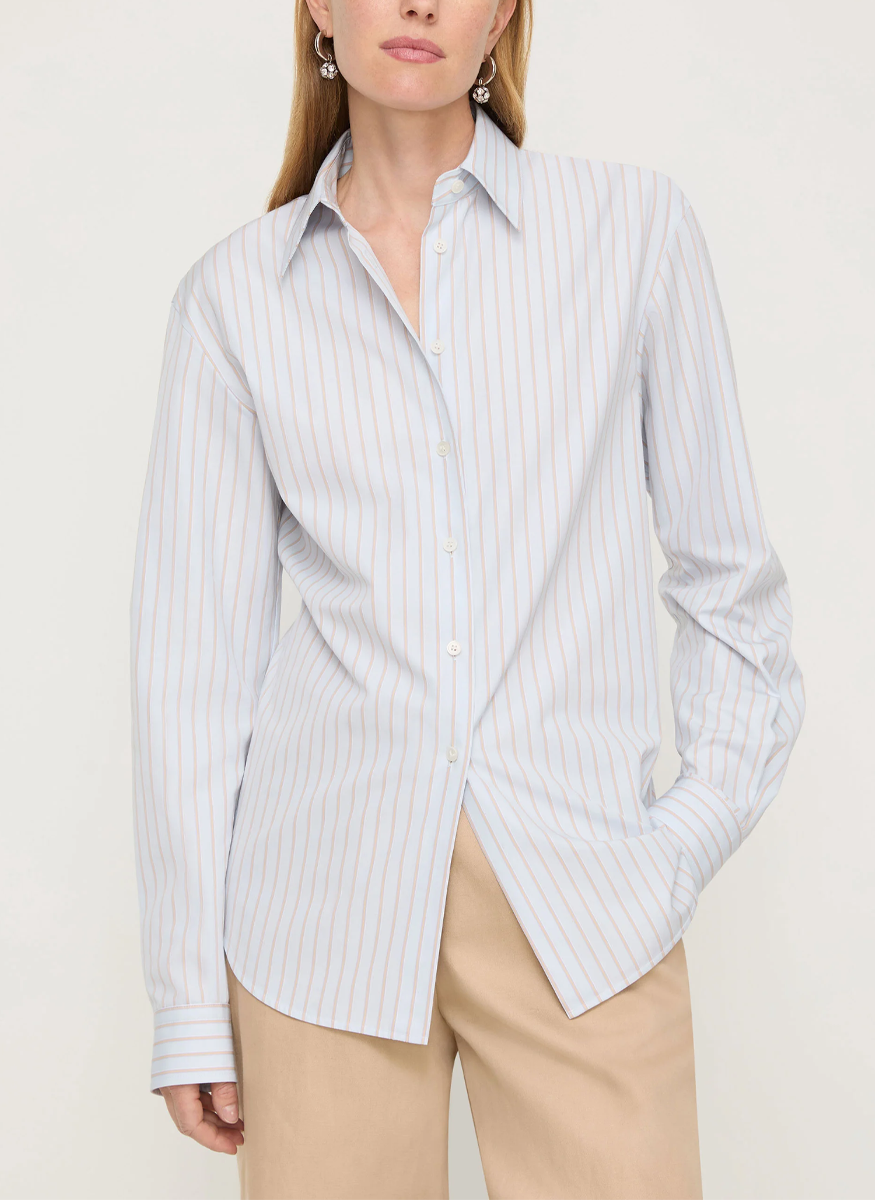 Aurora Stripe Cotton Tailored Shirt - Lafayette 148 New York