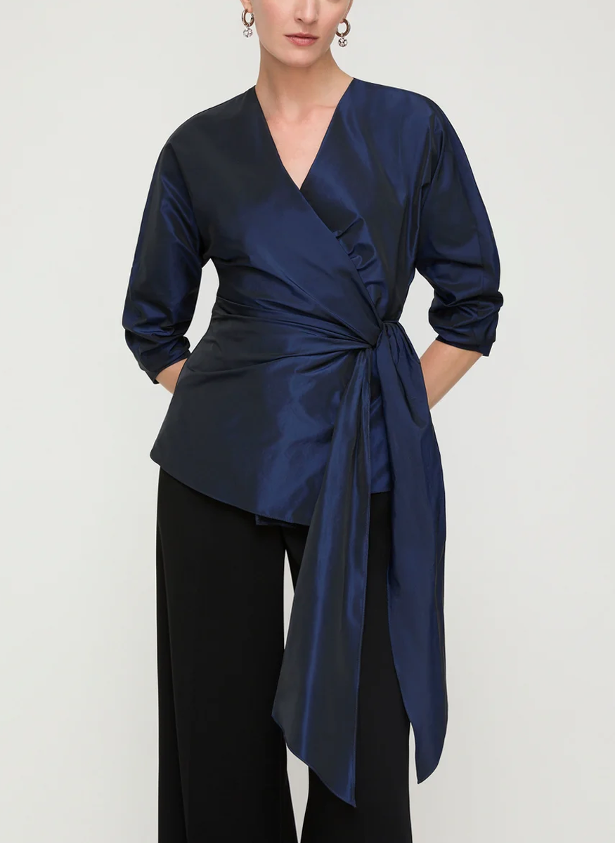 Taffeta Fitted Wrap Blouse - Lafayette 148 New York