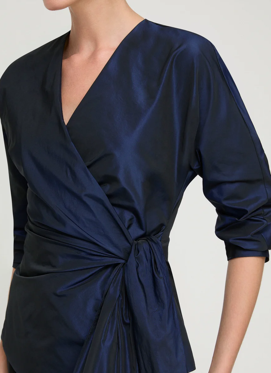 Taffeta Fitted Wrap Blouse - Lafayette 148 New York