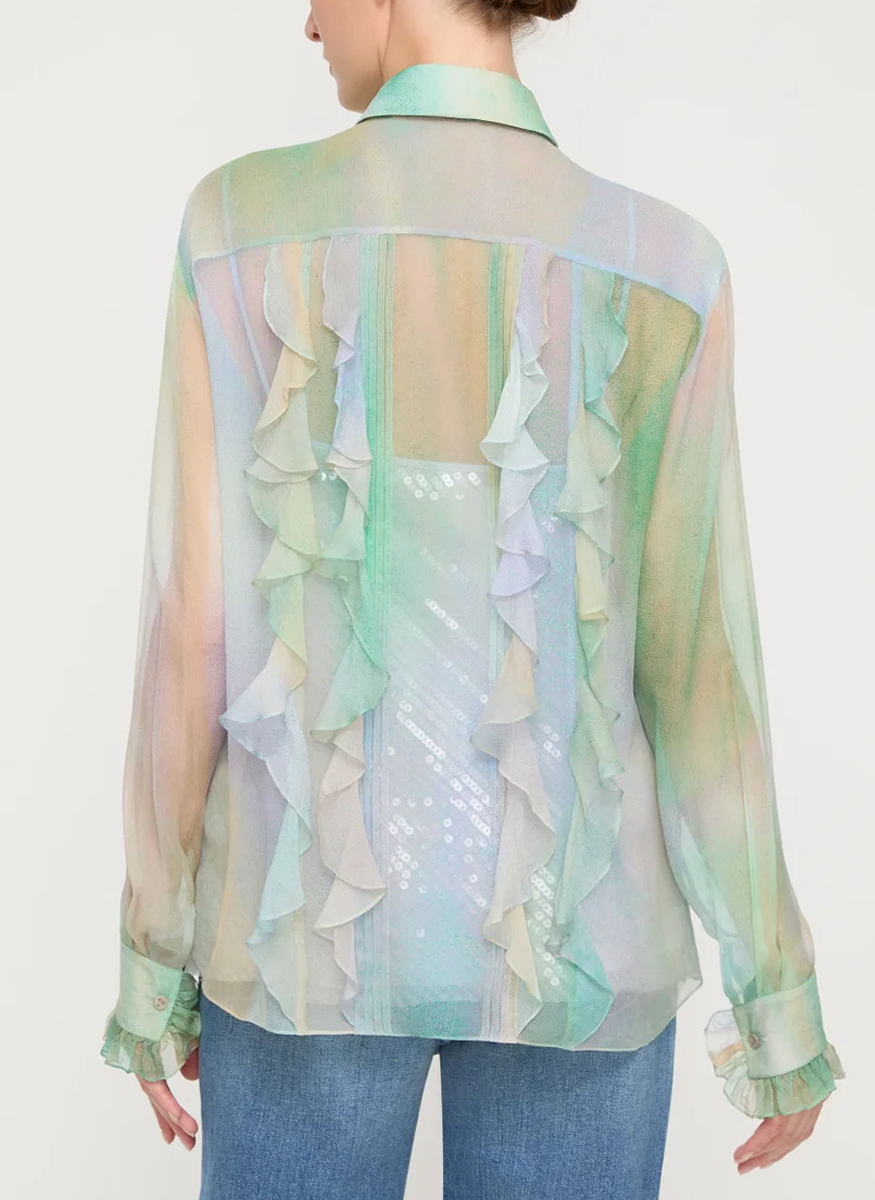 Aurora Print Silk Crépon Bow Blouse & Sequin Camisole - Lafayette 148 New York