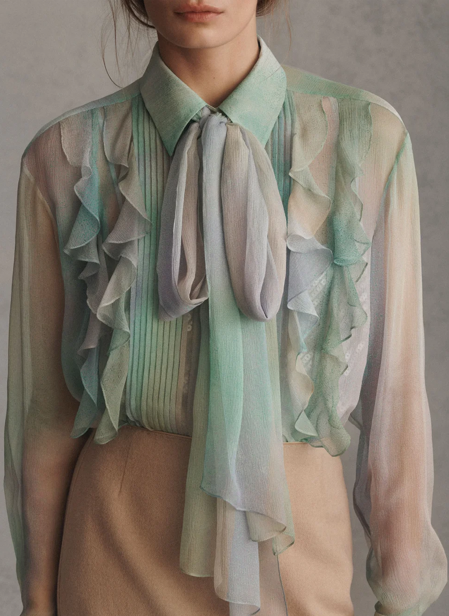 Aurora Print Silk Crépon Bow Blouse & Sequin Camisole - Lafayette 148 New York