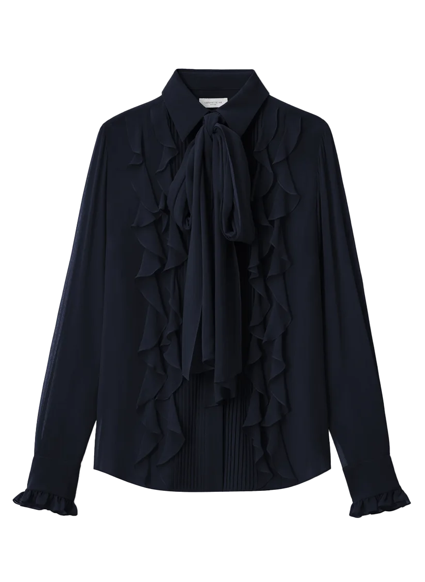 Silk Georgette Ruffle Bow Blouse
