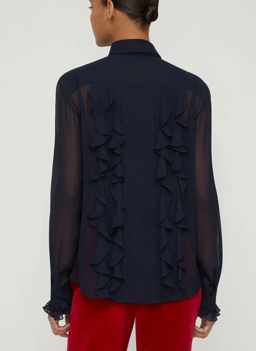 Silk Georgette Ruffle Bow Blouse - Lafayette 148 New York