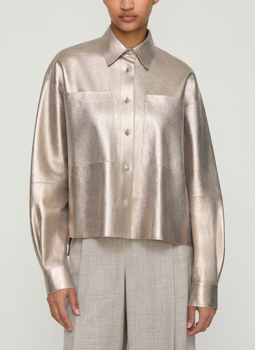 Metallic Stardust Suede Oversized Boyfriend Shirt - Lafayette 148 New York
