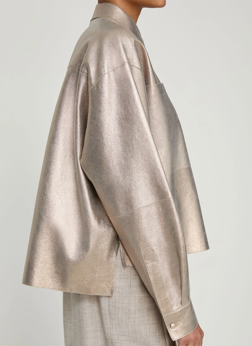 Metallic Stardust Suede Oversized Boyfriend Shirt - Lafayette 148 New York