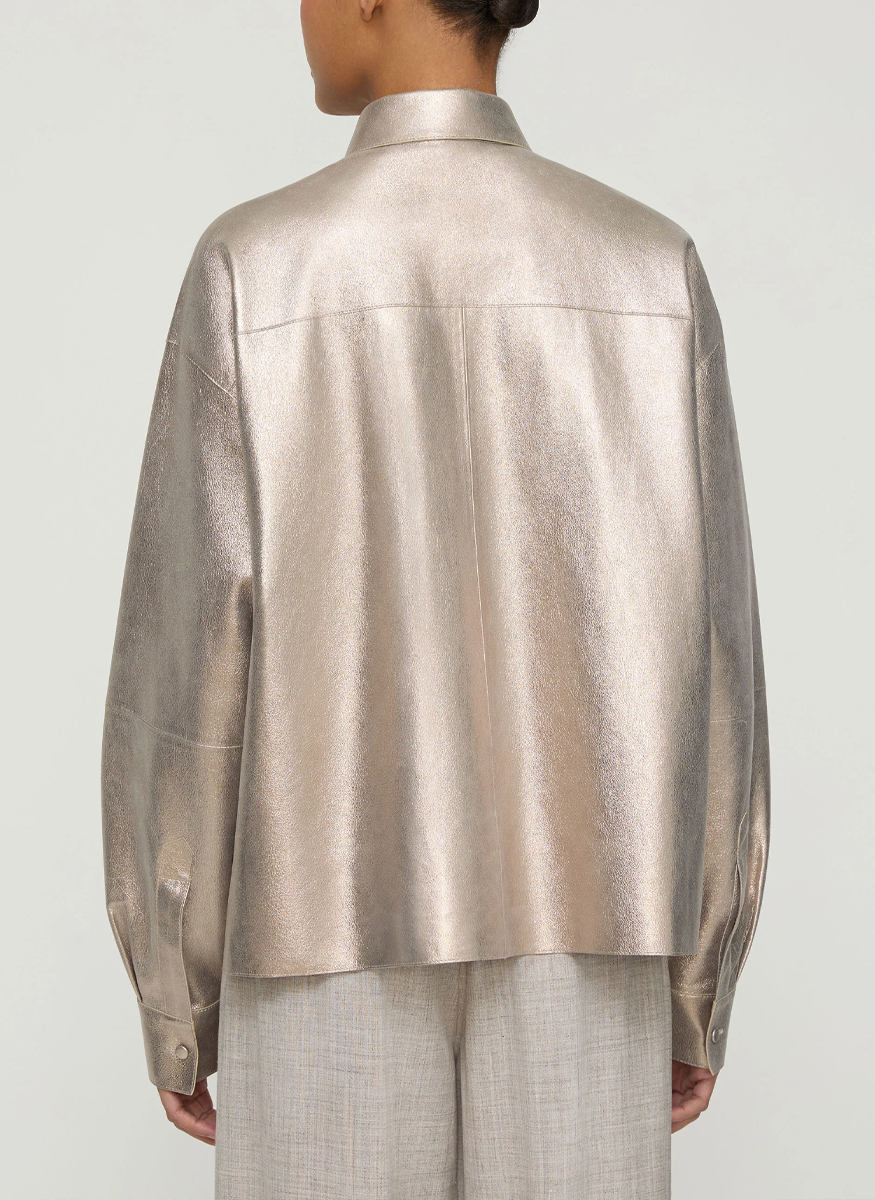 Metallic Stardust Suede Oversized Boyfriend Shirt - Lafayette 148 New York