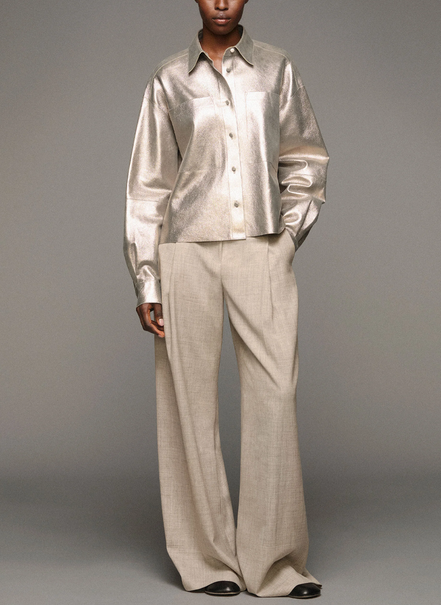 Metallic Stardust Suede Oversized Boyfriend Shirt