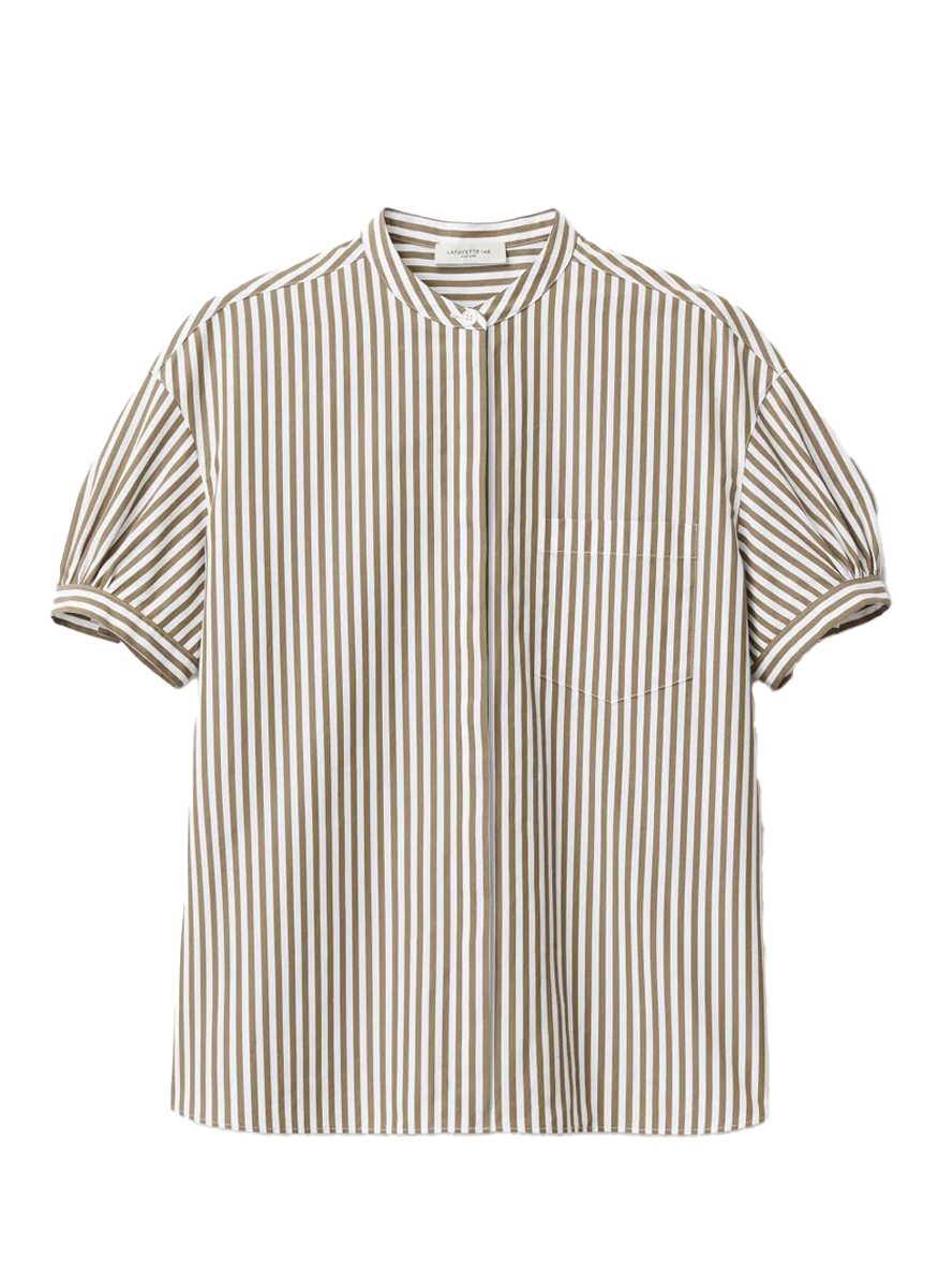 Striped Cotton Puff Sleeve Oversized Shirt