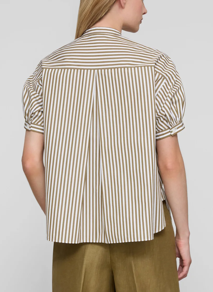 Striped Cotton Puff Sleeve Oversized Shirt - Lafayette 148 New York