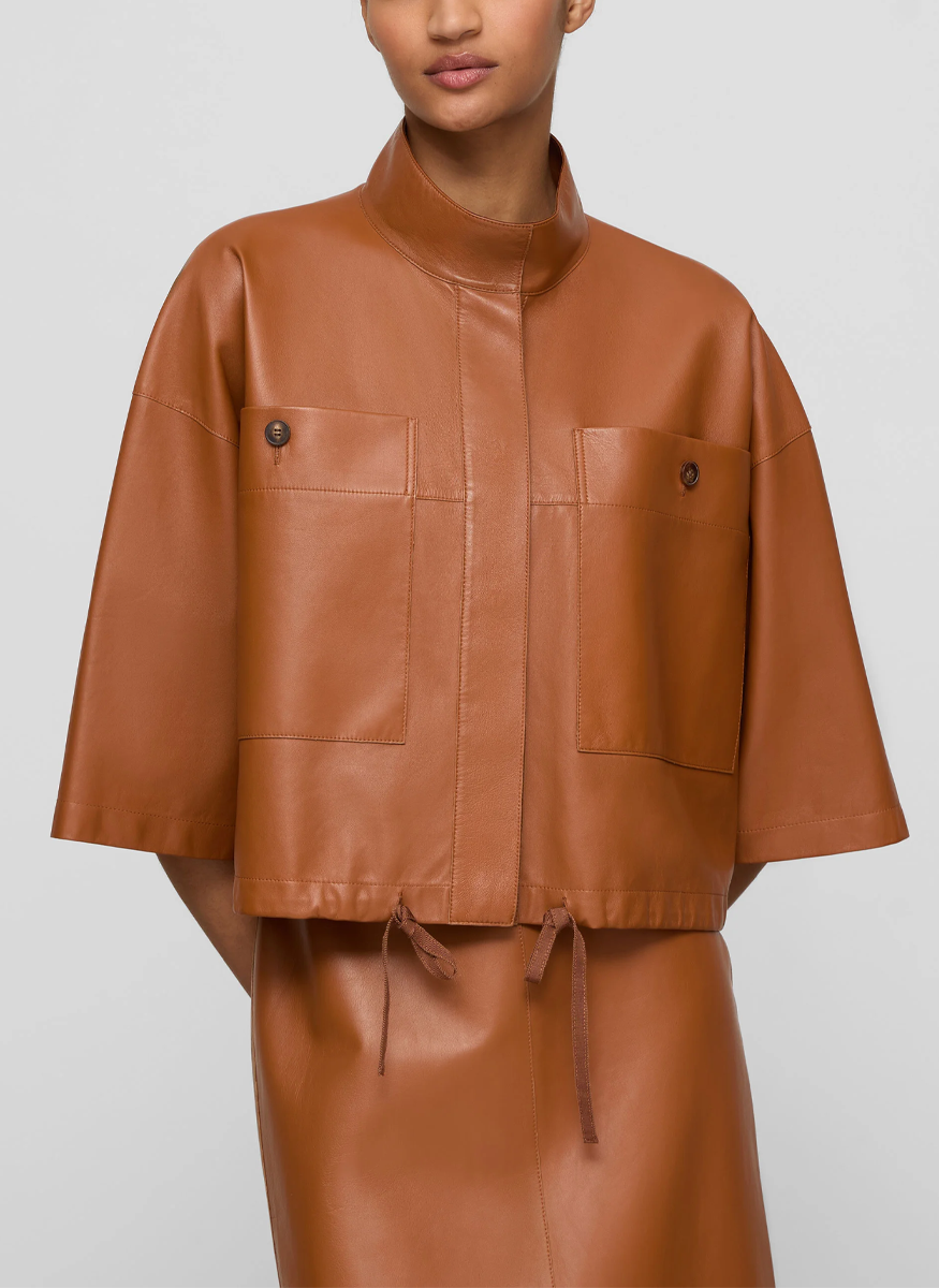 Nappa Leather Oversized Cropped Shirt Jacket - Lafayette 148 New York