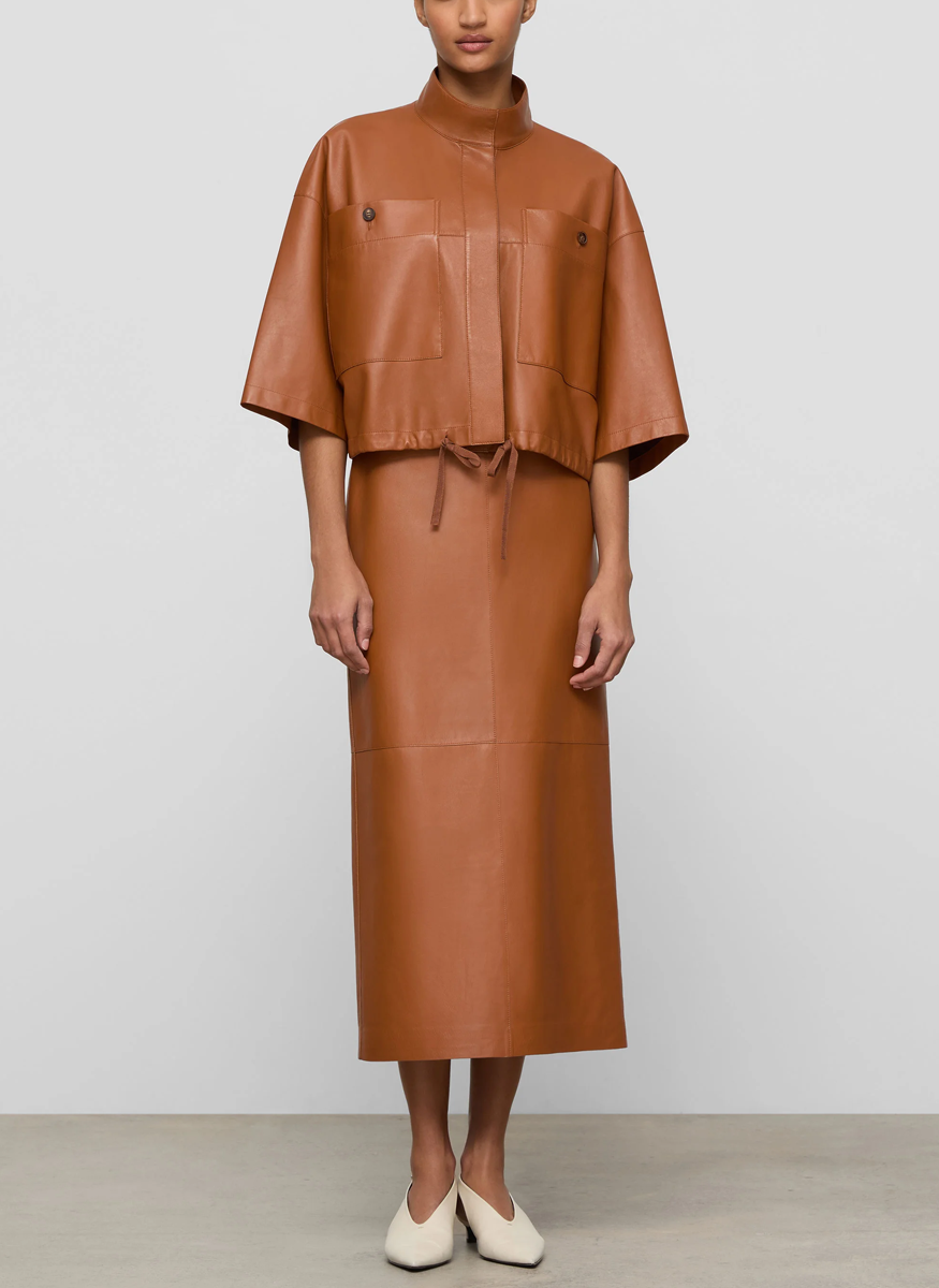 Nappa Leather Oversized Cropped Shirt Jacket