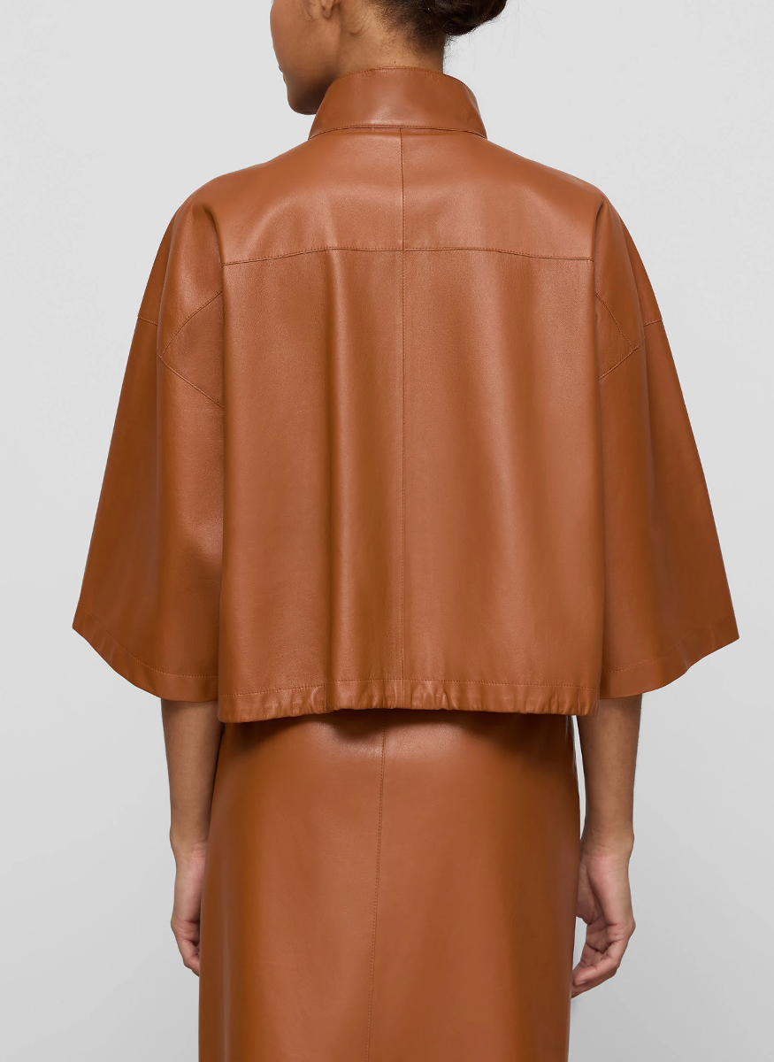 Nappa Leather Oversized Cropped Shirt Jacket - Lafayette 148 New York