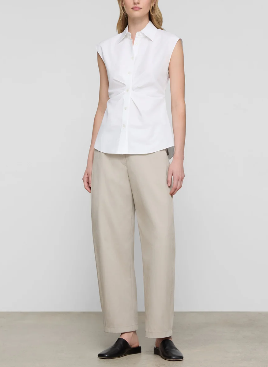 Organic Cotton Poplin Pleated Waist Shirt