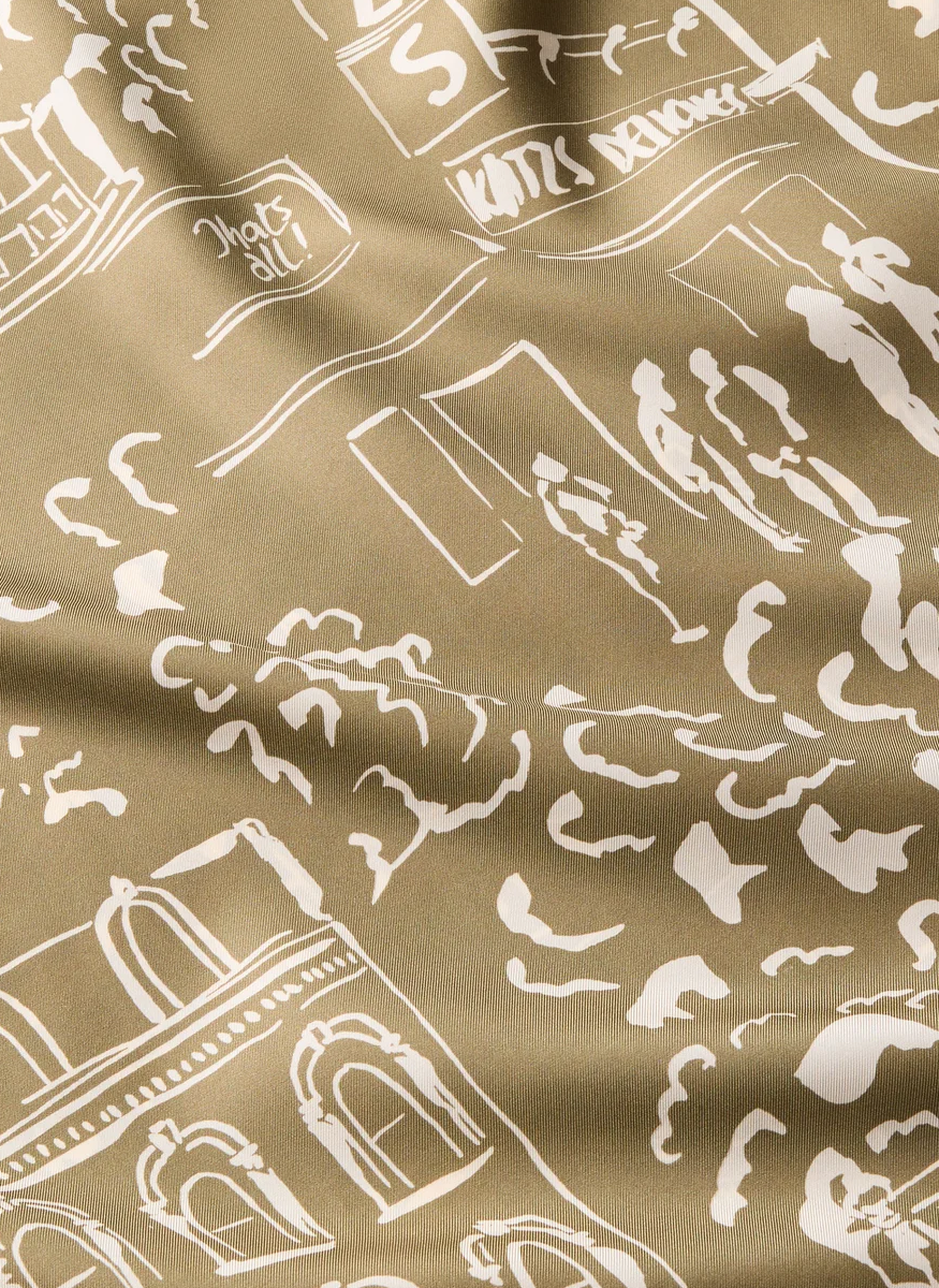 Landmarks Print Silk Twill Henley Blouse - Lafayette 148 New York