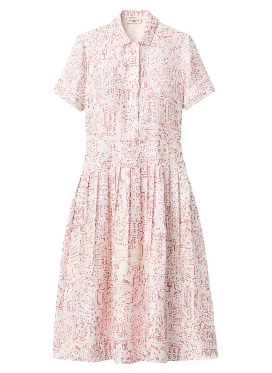 Landmarks Print Silk Twill Shirtdress