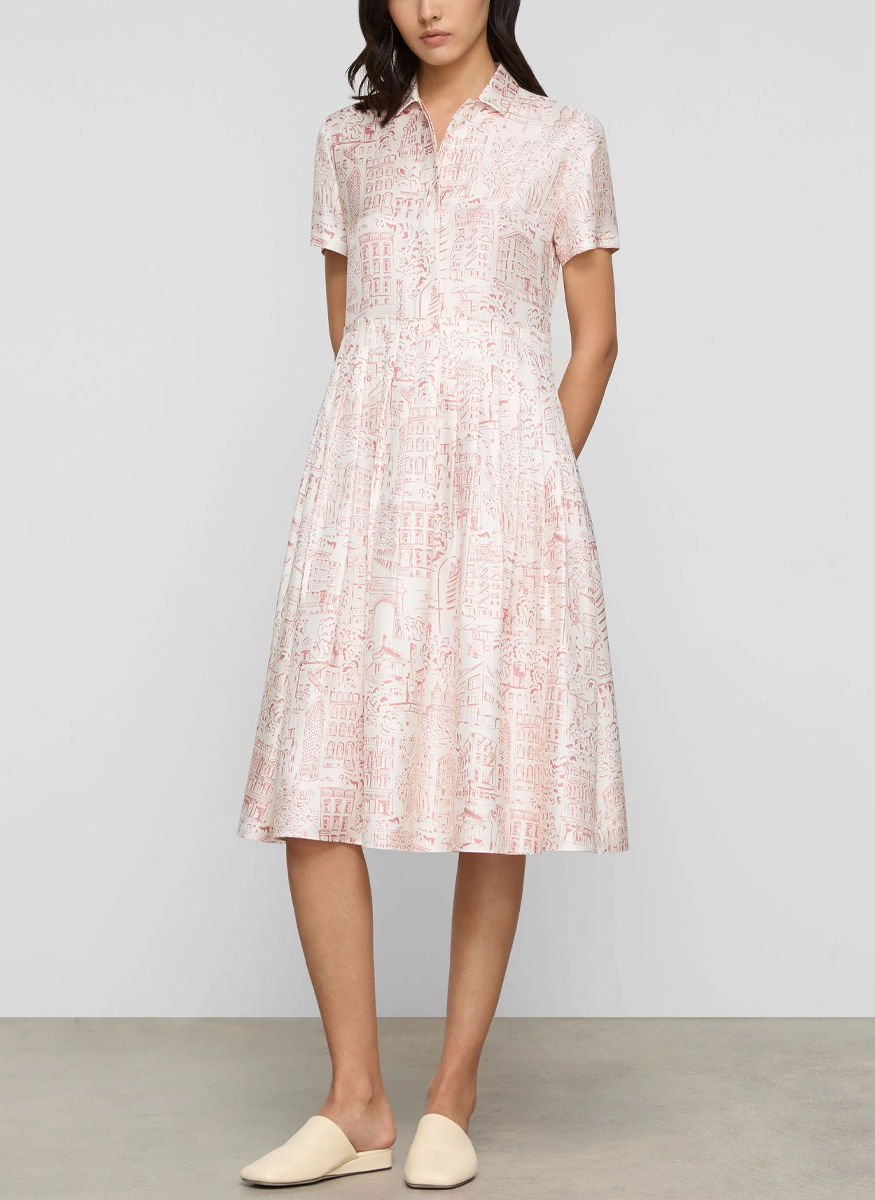 Landmarks Print Silk Twill Shirtdress