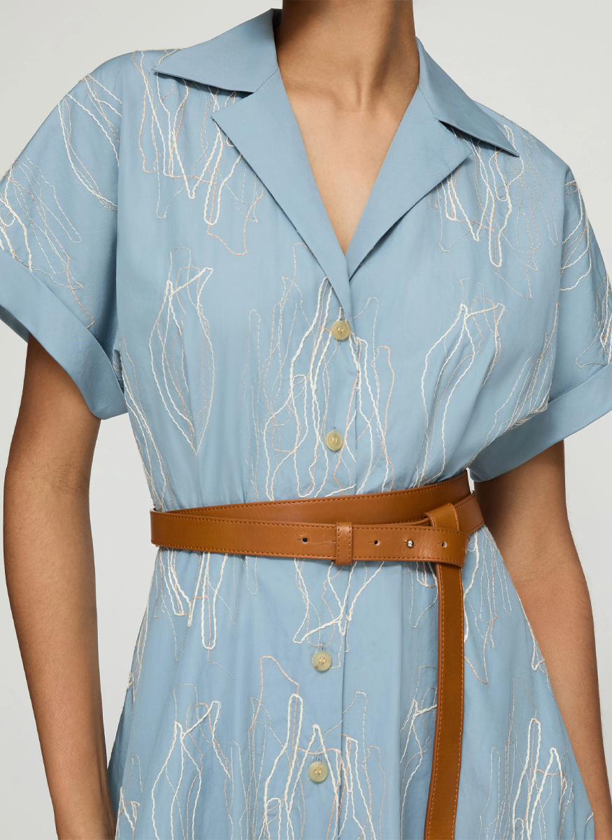 Embroidered Organic Cotton Poplin Belted Shirtdress - Lafayette 148 New York