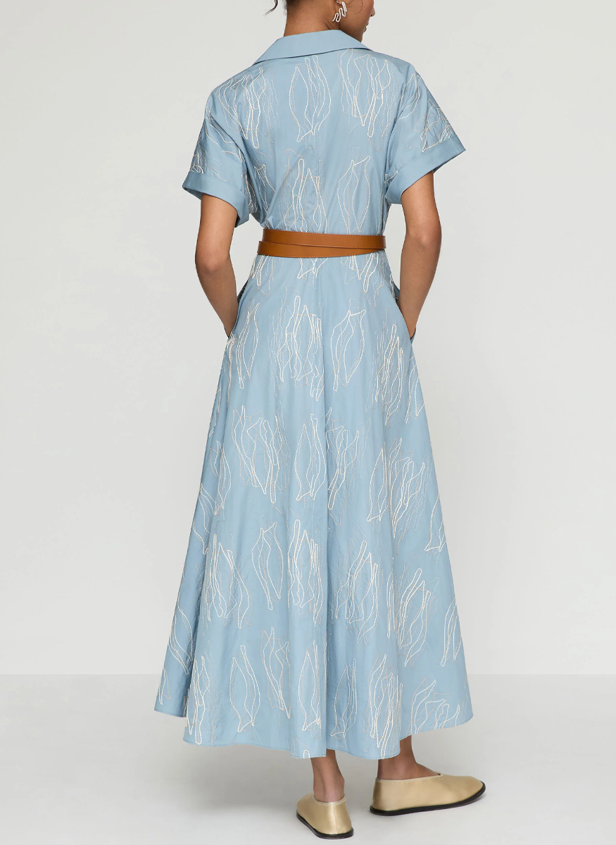 Embroidered Organic Cotton Poplin Belted Shirtdress - Lafayette 148 New York