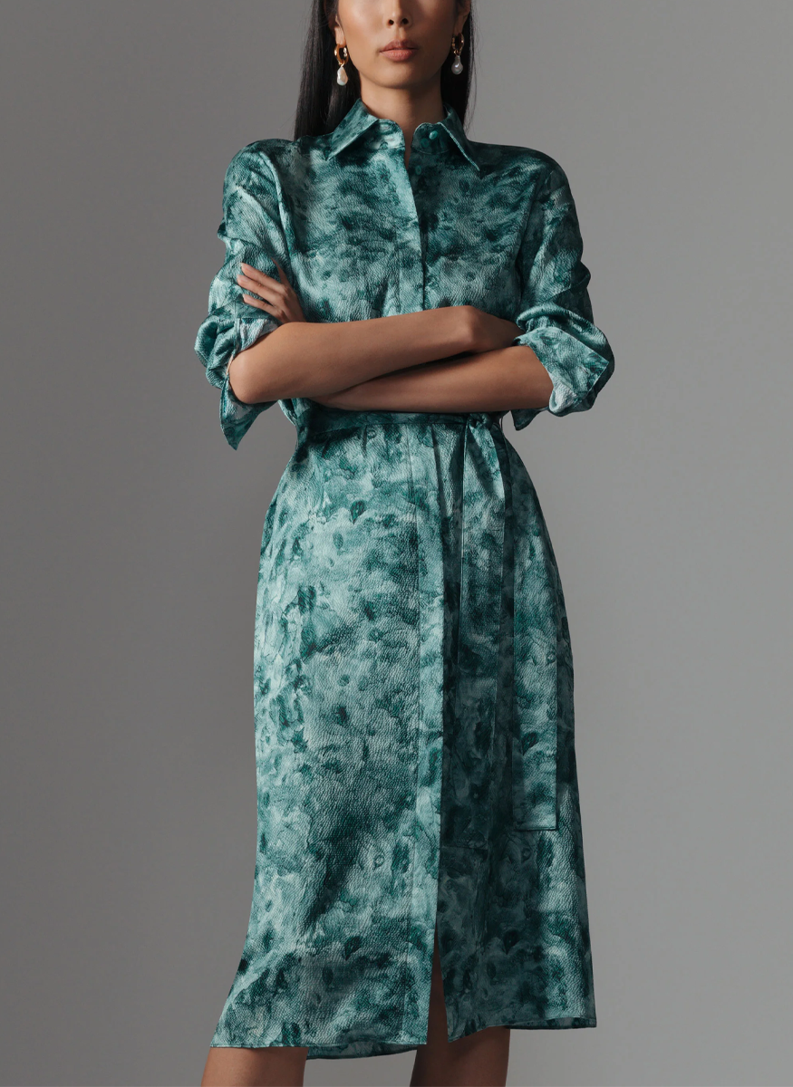 Impasto Print Textured Silk Satin Dress - Lafayette 148 New York