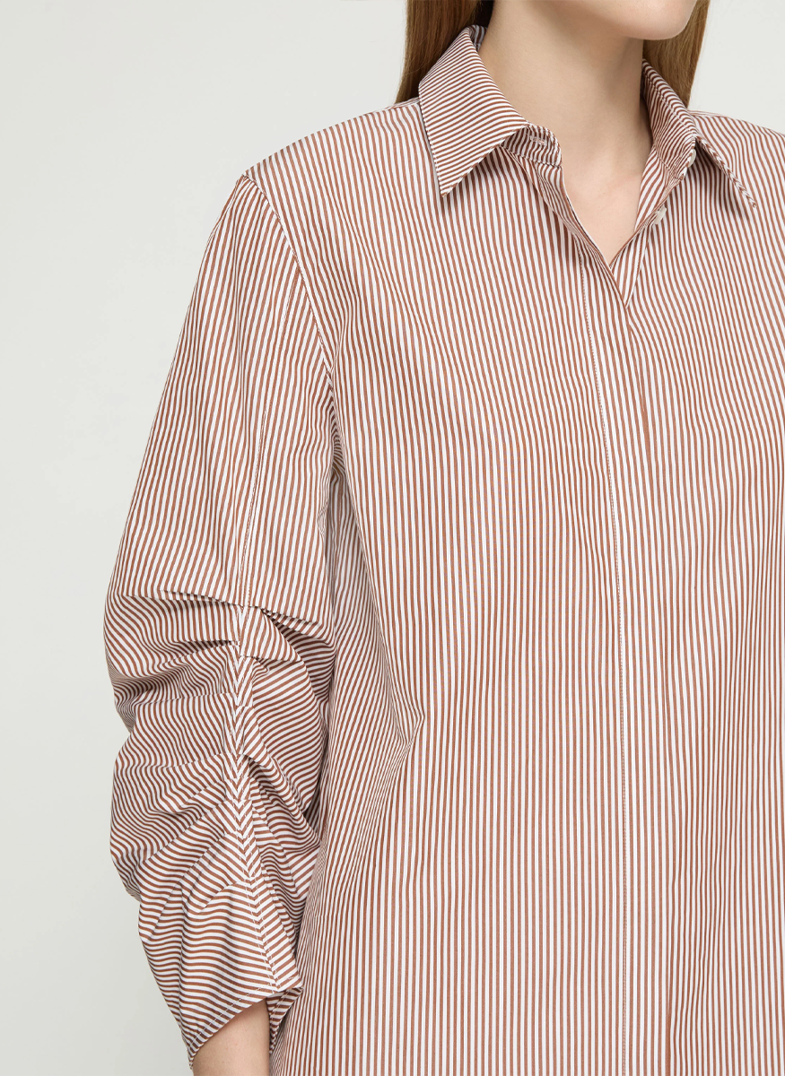 Striped Ruched Sleeve Shirtdress - Lafayette 148 New York