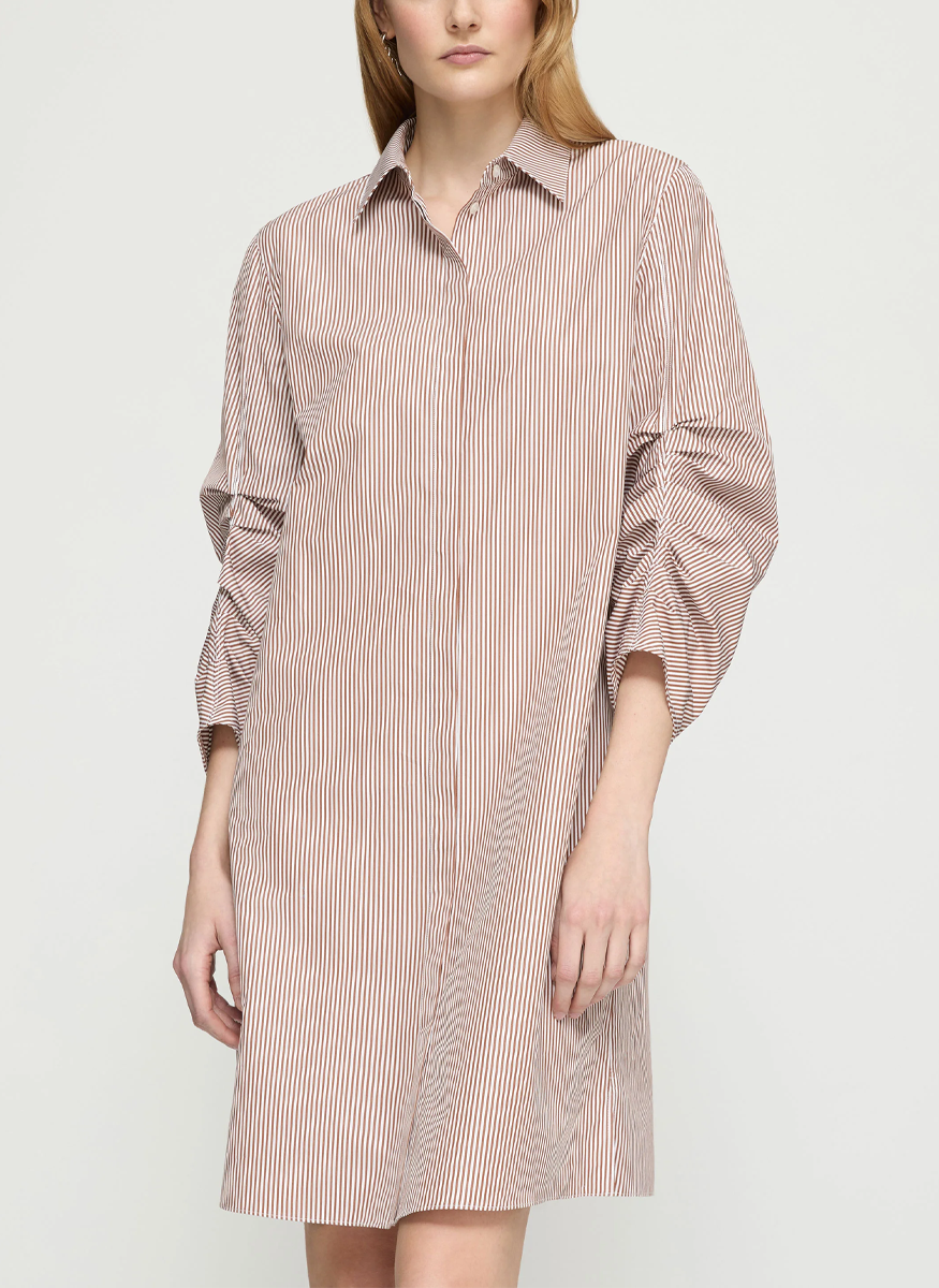 Striped Ruched Sleeve Shirtdress - Lafayette 148 New York