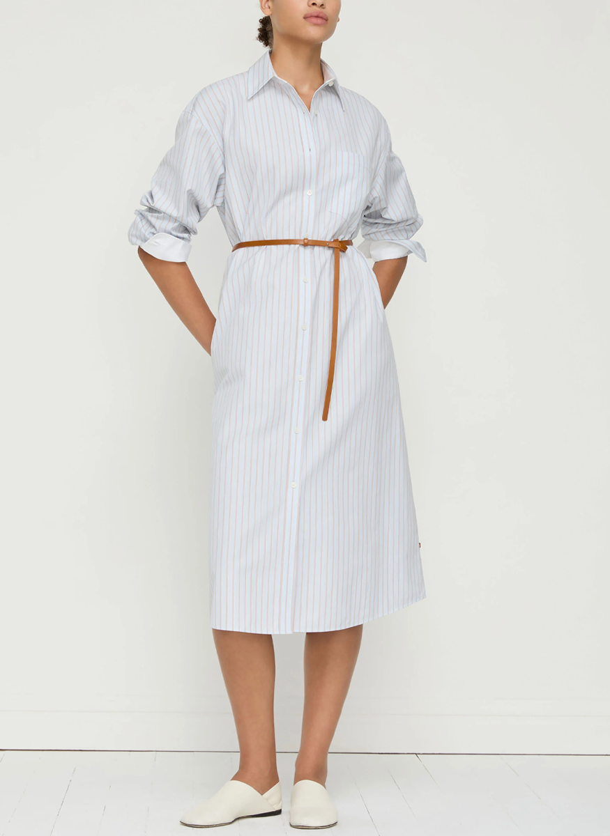 Aurora Stripe Cotton Belted Oversized Shirtdress