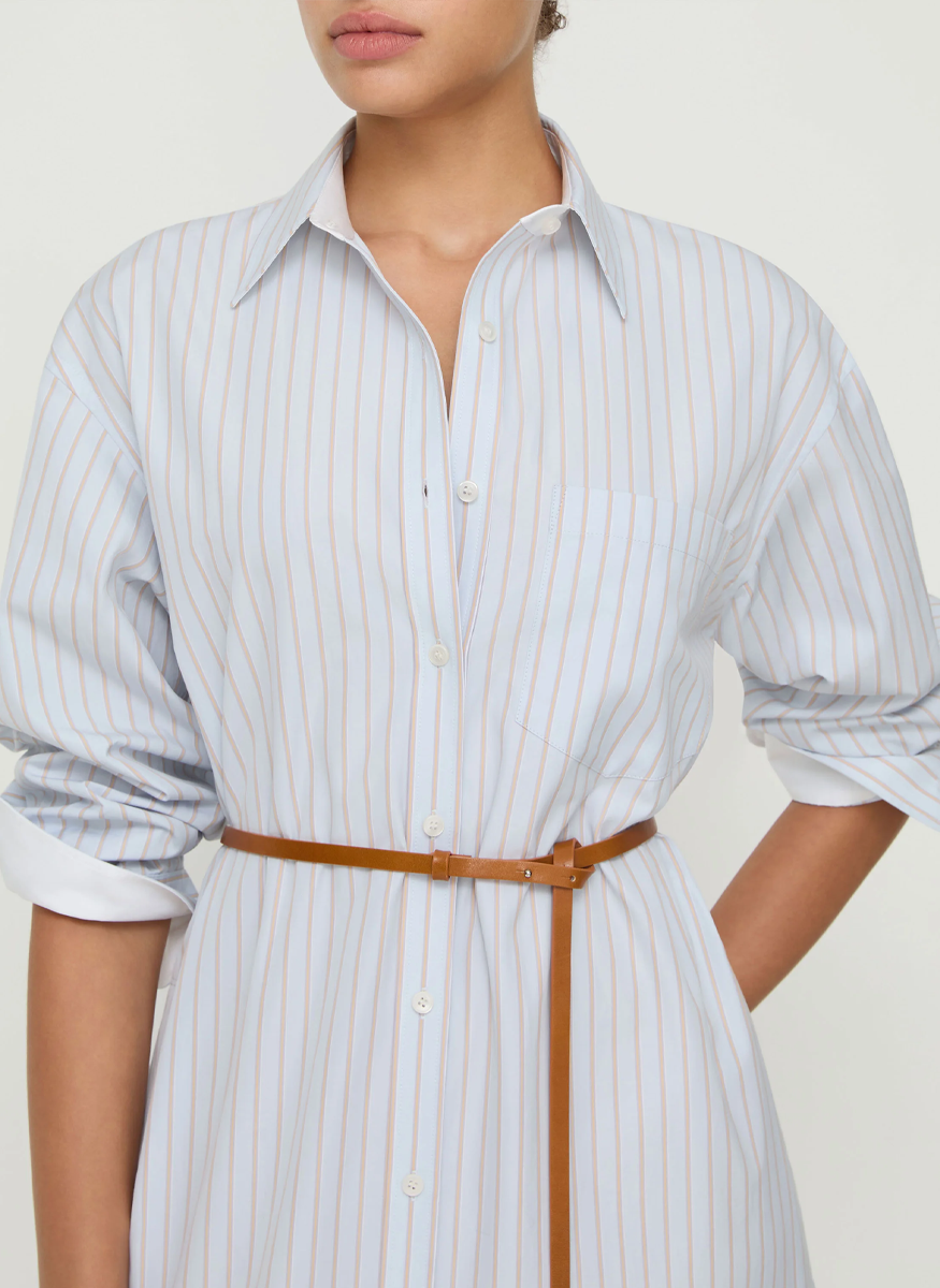 Aurora Stripe Cotton Belted Oversized Shirtdress - Lafayette 148 New York