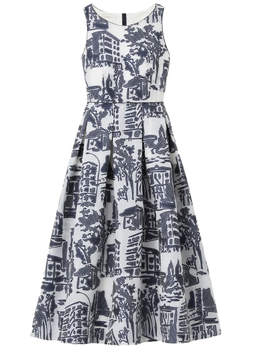 Cityscape Jacquard Tailored A-Line Dress