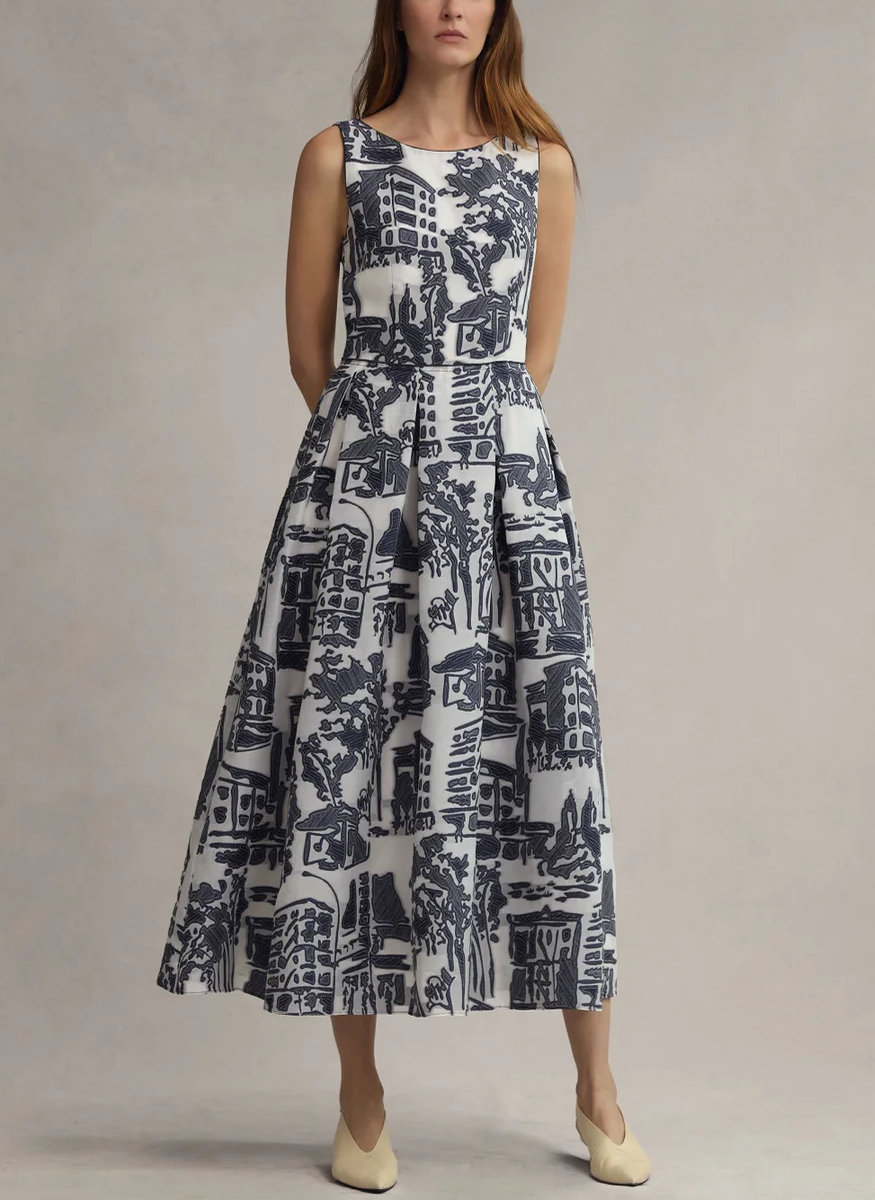 Cityscape Jacquard Tailored A-Line Dress