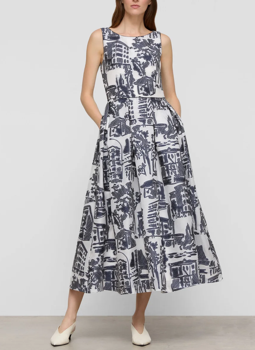 Cityscape Jacquard Tailored A-Line Dress Elizabeth Anthony Cityscape Jacquard Tailored A-Line Dress Elizabeth Anthony