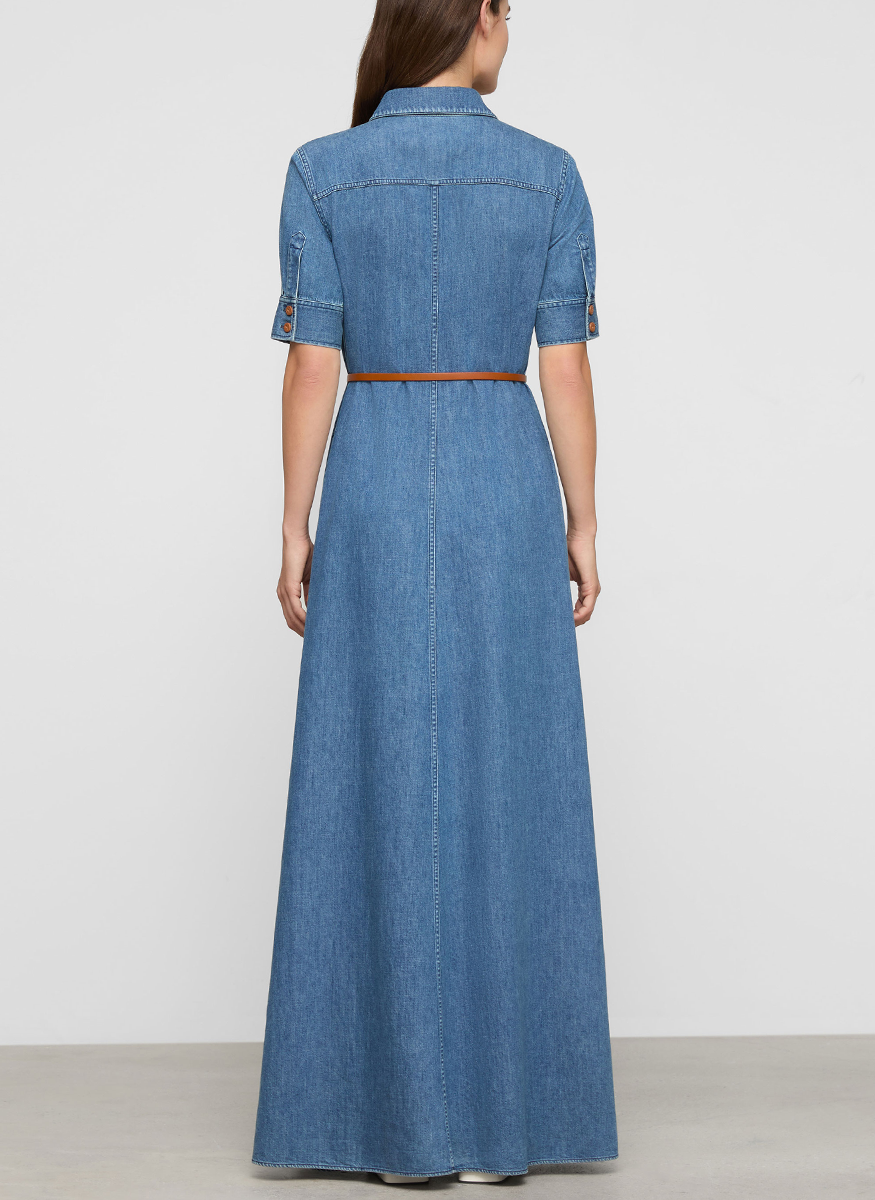 Chambray Patch Pocket Maxi Shirtdress - Lafayette 148 New York