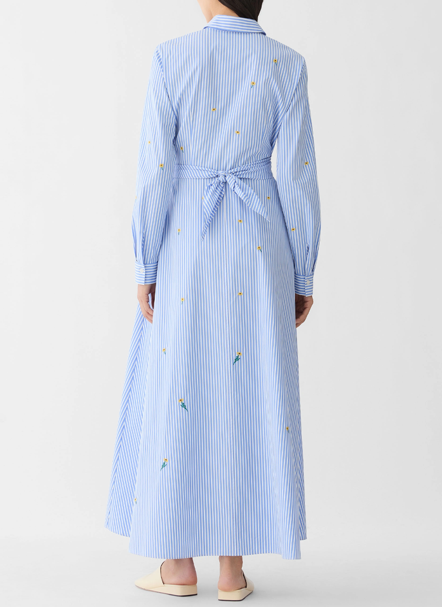 Striped Cotton Floral Embroidered Wrap Shirtdress - Lafayette 148 New York