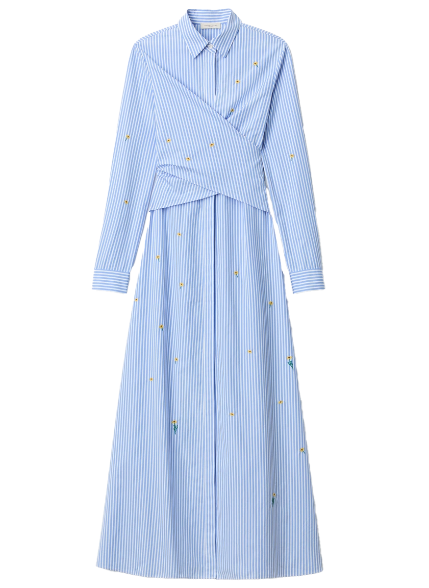 Striped Cotton Floral Embroidered Wrap Shirtdress - Lafayette 148 New York