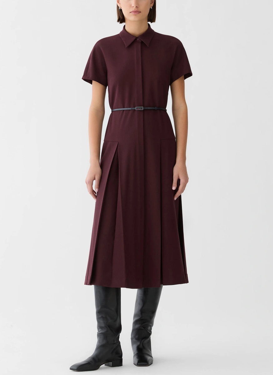 Responsible Stretch Wool Belted Pleated Dress - Lafayette 148 New York