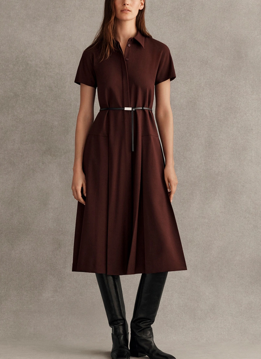 Responsible Stretch Wool Belted Pleated Dress - Lafayette 148 New York