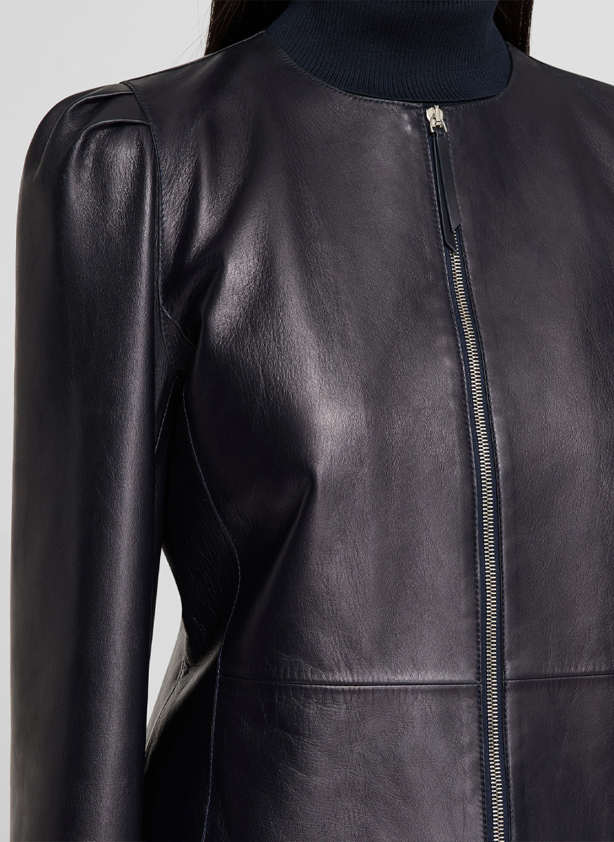 Nappa Leather Collarless Fitted Jacket - Lafayette 148 New York