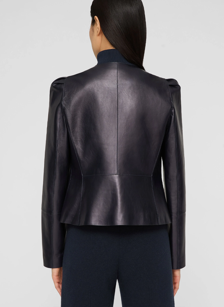 Nappa Leather Collarless Fitted Jacket - Lafayette 148 New York