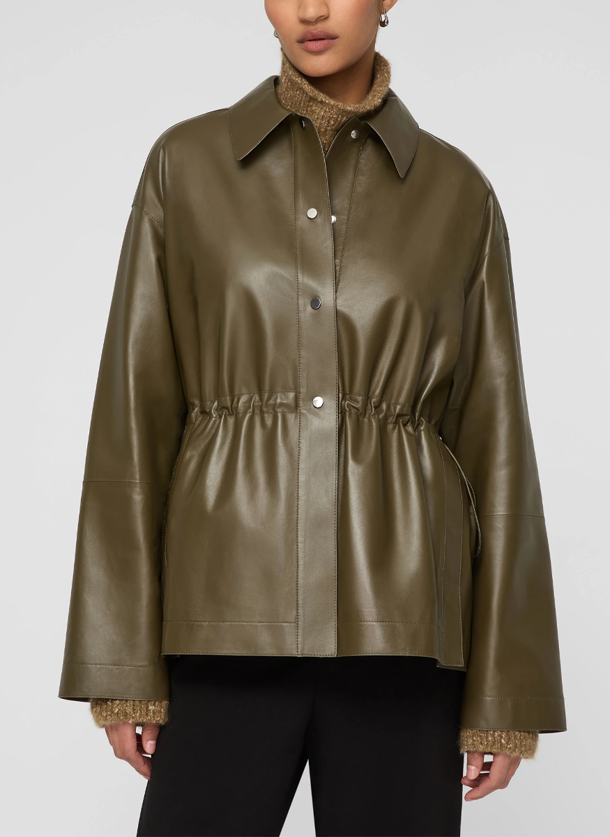 Lightweight Lambskin Leather Gathered Waist Oversized Jacket - Lafayette 148 New York