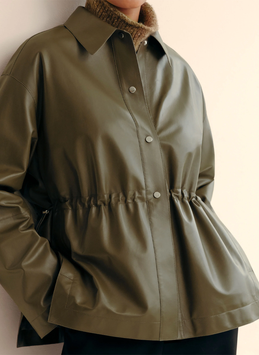 Lightweight Lambskin Leather Gathered Waist Oversized Jacket - Lafayette 148 New York