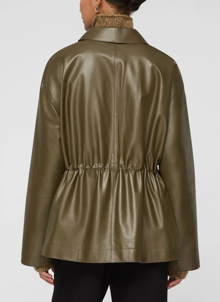 Lightweight Lambskin Leather Gathered Waist Oversized Jacket - Lafayette 148 New York