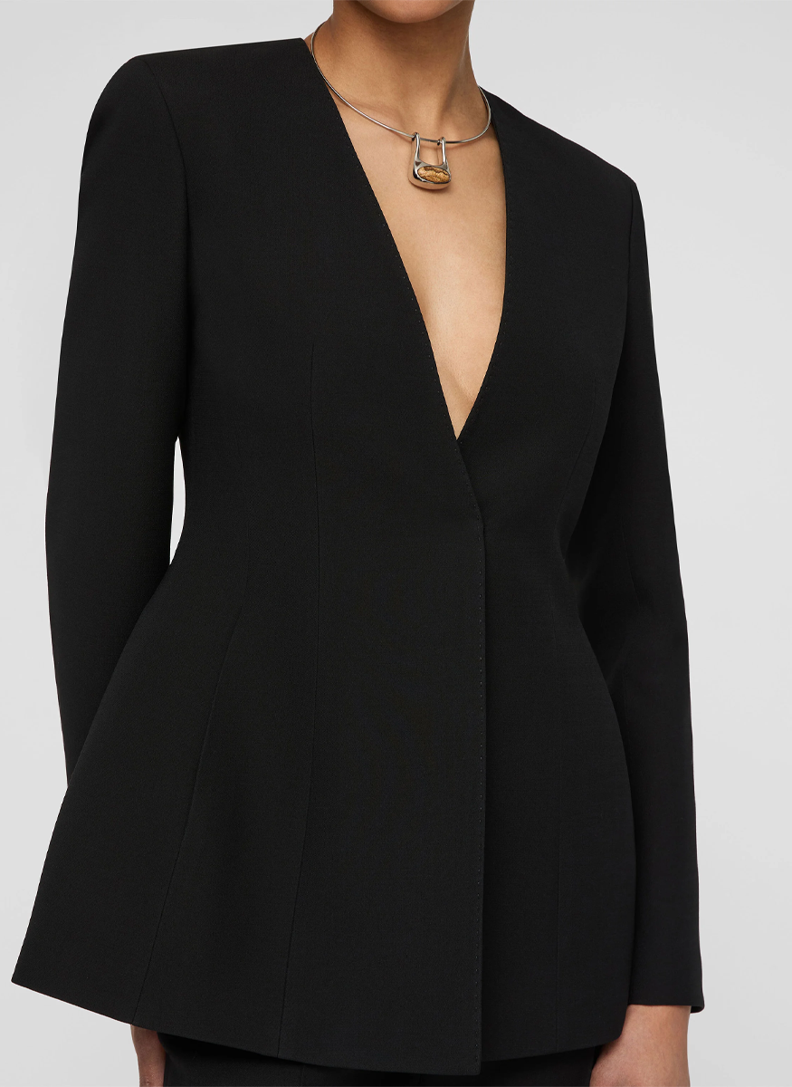 Wool-Silk Crepe Collarless Fitted Blazer - Lafayette 148 New York