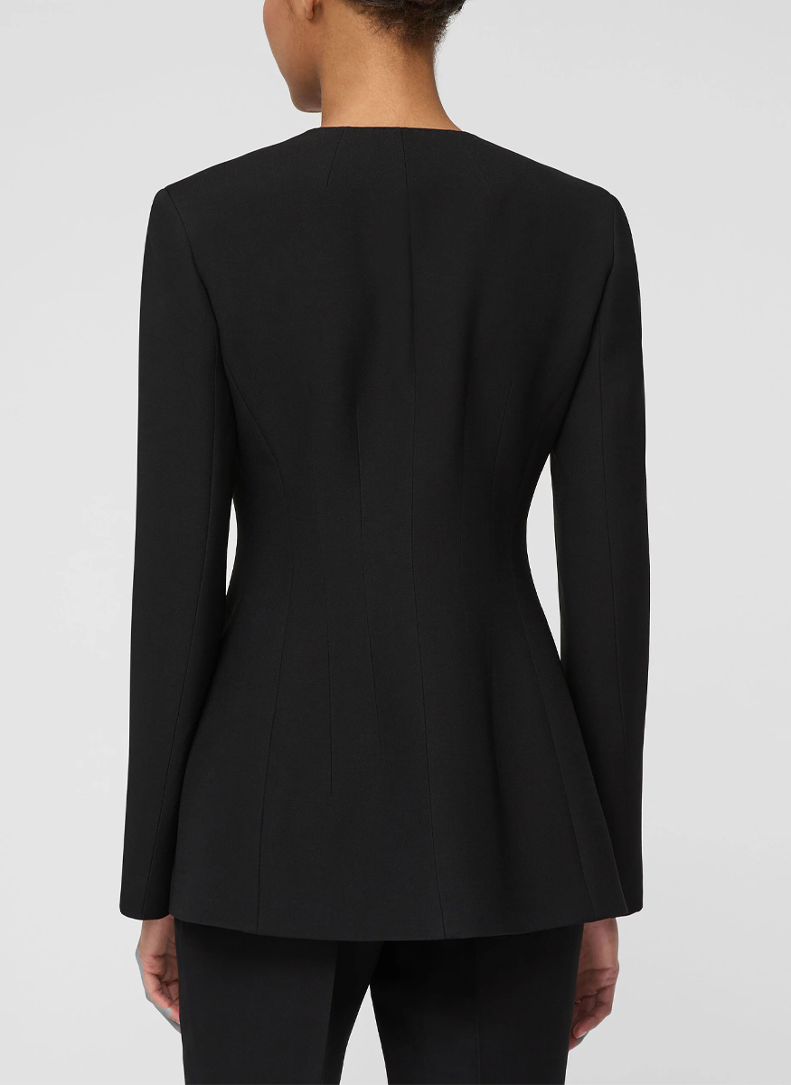 Wool-Silk Crepe Collarless Fitted Blazer - Lafayette 148 New York